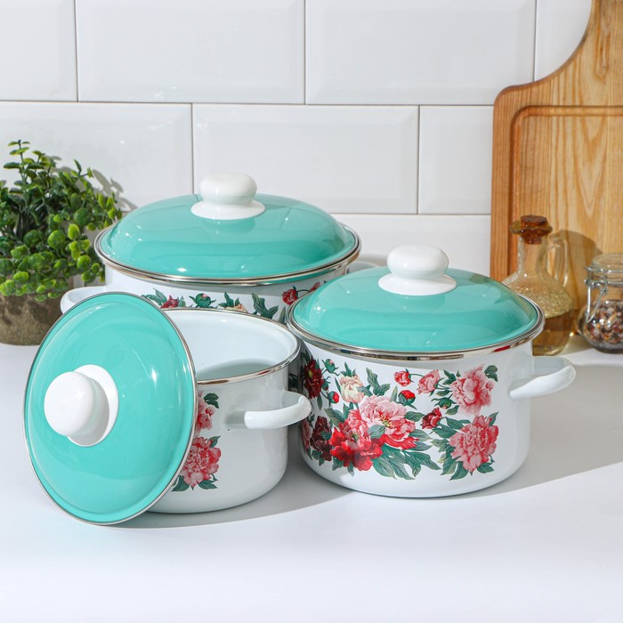 Набор кастрюль &laquo;Армель&raquo;, 3 предмета: 2 л, 3 л, 4 л, эмалированные крышки, индукция