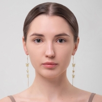 Серьги висячие «Бабочки и цветы», цвет белый в золоте,10 см Серьги висячие «Бабочки и цветы», цвет белый в золоте,10 см