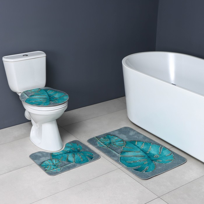 Коврики для ванной и туалета Доляна &laquo;Тропический&raquo;, 3 шт: 50&times;80 см, 50&times;40 см, 40&times;43 см
