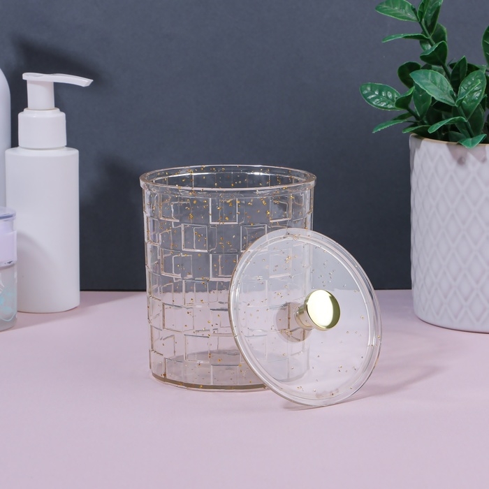 Органайзер для для ватных палочек «SHINE», с крышкой, 8,5 × 8,5 × 11,2 см, цвет прозрачный/золотистый Органайзер для для ватных палочек «SHINE», с крышкой, 8,5 × 8,5 × 11,2 см, цвет прозрачный/золотистый