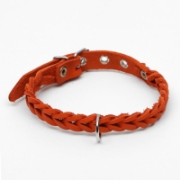 Ошейник кожаный плетеный, 1,2 х 36 см, ОШ 20-30 см, рыжий Ошейник кожаный плетеный, 1,2 х 36 см, ОШ 20-30 см, рыжий