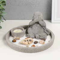 Сад камней Дзен d=16,5 см "Хотей: ничего не говорю", со свечой, серый Сад камней Дзен d=16,5 см "Хотей: ничего не говорю", со свечой, серый