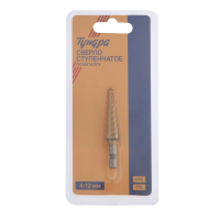 Сверло ступенчатое ТУНДРА, HSS, TiN, шестигранный хвостовик, 4-12 мм Сверло ступенчатое ТУНДРА, HSS, TiN, шестигранный хвостовик, 4-12 мм