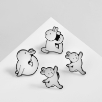 Набор значков (4 шт.) &laquo;Зайчики&raquo; йога, цвет белый в чёрном металле