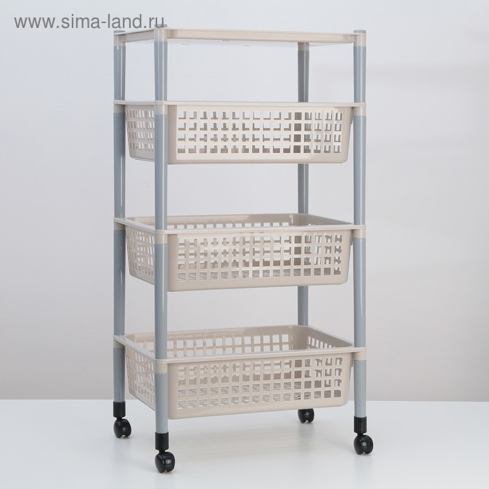 Этажерка напольная на колесиках 4-х секционная, МИКС