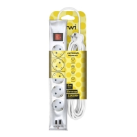 Сетевой фильтр duwi, 5 розеток, 5 м, 10 А, ПВС 3х0.75 мм2, с з/к, 2 USB, со шторками, белый