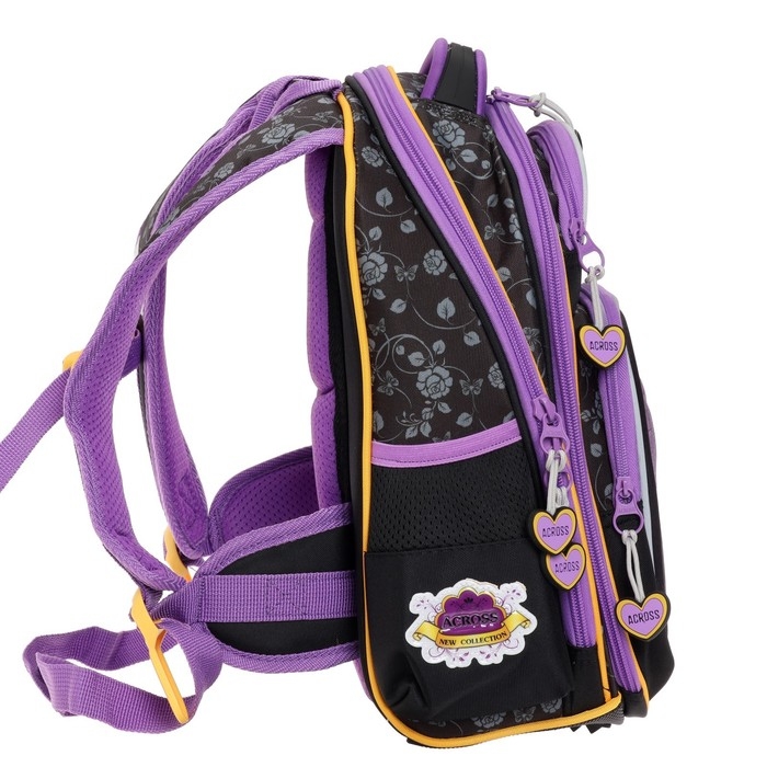 Рюкзак каркасный 35 х 28 х 15 см, Across, наполнение: мешок, пенал, брелок, фиолетовый