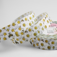 Лента репсовая &laquo;Ромашки&raquo;, 25 мм, 18 &plusmn; 1 м, цвет белый/жёлтый