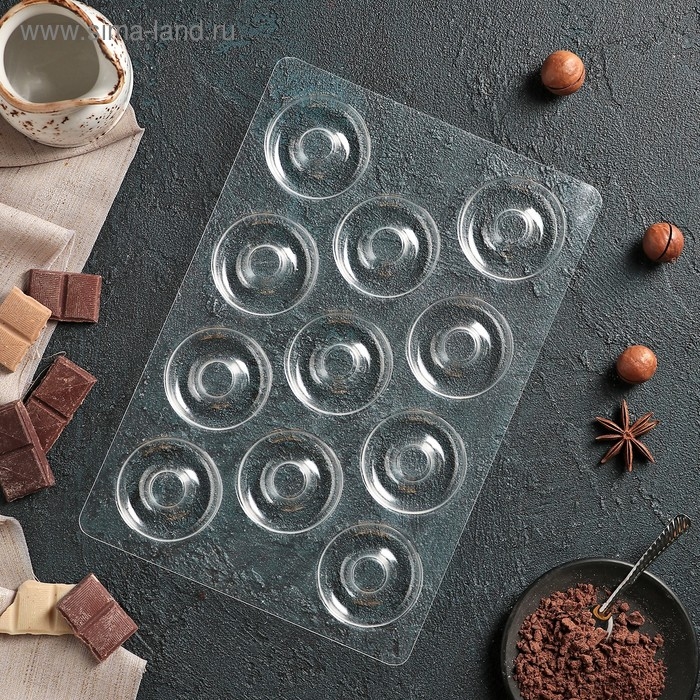 Форма для конфет и шоколада &laquo;Пончик&raquo;, 27&times;18 см, 11 ячеек, цвет прозрачный