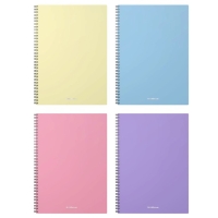 Тетрадь А4 на спирали, 80 листов в клетку, ErichKrause Pastel, пластиковая обложка, блок офсет 100% белизна, МИКС