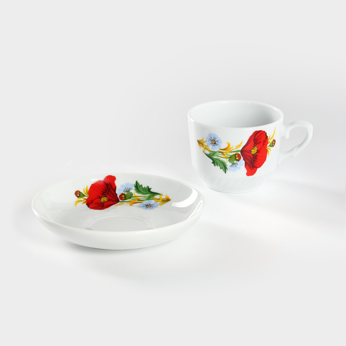 Чайная пара фарфоровая &laquo;Маки красные&raquo;, 250 мл, блюдце d=15 см