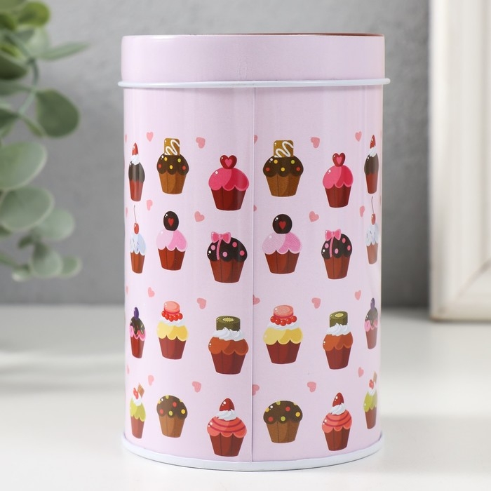 Шкатулка металл цилиндр "Кексики" 7,5х7,5х11 см