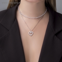 Кулон с жемчугом &laquo;Цепь&raquo; олимпия, сердце, цвет белый в серебре, 40 см