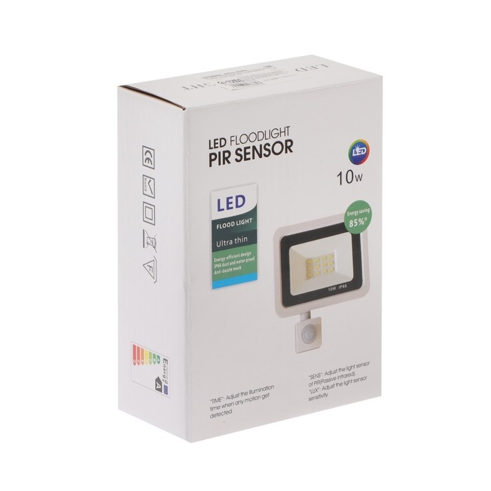 Прожектор светодиодный, 10 Вт, 900 Лм, 6500К, Датчик движения, IP66, Прожектор светодиодный, 10 Вт, 900 Лм, 6500К, Датчик движения, IP66,