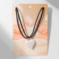 Кулоны &laquo;Неразлучники&raquo; на магните, сердце, цвет серебро, 40 см