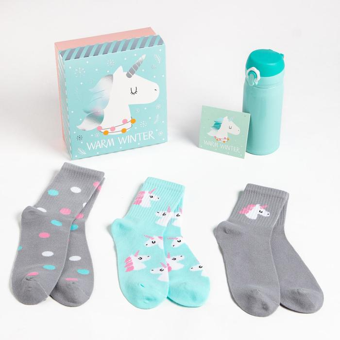 Подарочный набор термос и носки 3 пары KAFTAN &laquo;Новый год: Единорог&raquo;&lrm;, р.36-39