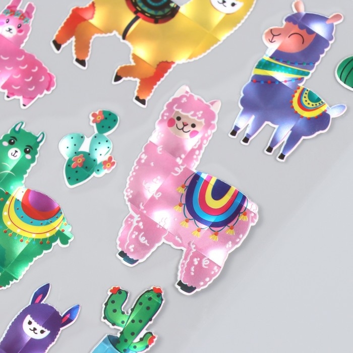 Наклейка пластик голография "Ламы и альпаки" МИКС 14,5х26 см
