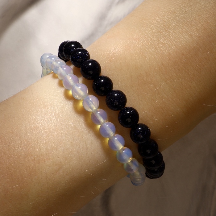 Набор браслетов шар №6 &laquo;Лунный камень&raquo; и шар №8 Авантюрин синий&raquo;