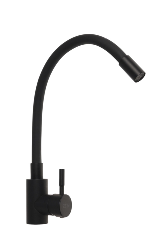 Смеситель для кухни ZEIN Z2754, гибкий силикон излив, картридж 35 мм, нерж. сталь, черный