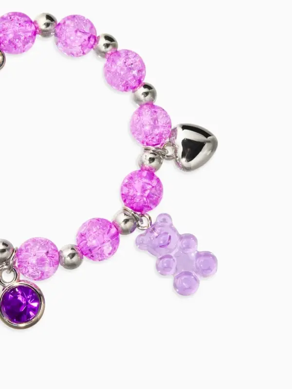 Браслет детский &laquo;Выбражулька&raquo; мармеладный мишка, сердце, d=6 см. сиреневый в серебре