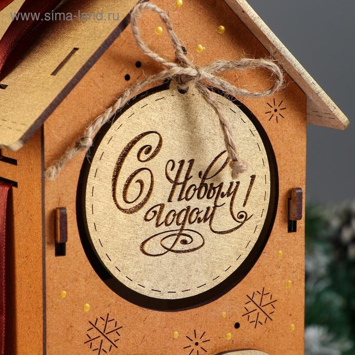 Коробка деревянная, 13.5×11.5×36.5 см Коробка деревянная, 13.5×11.5×36.5 см "Новогодняя. Домик", подарочная упаковка, мокко