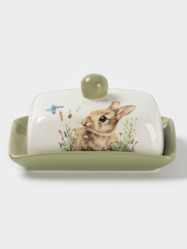 Масленка Доляна "Зайка" цвет белый  17х12х8,5 см