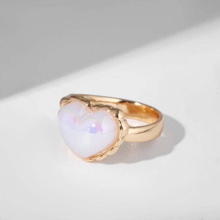 Кольцо «Сердце» перламутр, цвет радужно-белый в золоте, безразмерное Кольцо «Сердце» перламутр, цвет радужно-белый в золоте, безразмерное