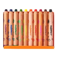 Мелки восковые 10 цветов, Carioca "Baby", 3 в 1, утолщенные корпус, грифель 10 мм, удобные для захвата, яркие цвета, точилка в подарок, для малышей