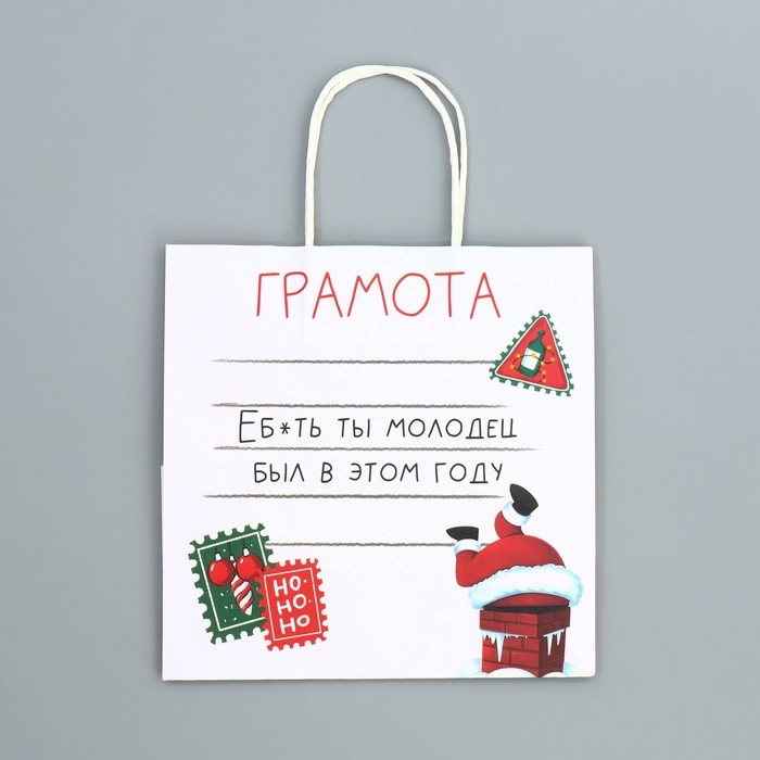 Пакет подарочный новогодний крафтовый &laquo;Молодец&raquo;, 22 х 22 х 11 см, Новый год