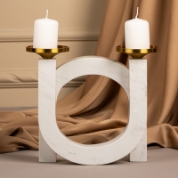 Подсвечник латунь, мрамор &laquo;Камелия&raquo; 19 х 18 х 8 см