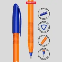 Ручка шариковая ErichKrause U-108 Orange Stick, узел 1.0 мм, чернила синие, супермягкое письмо, длина линии письма 1000 метров