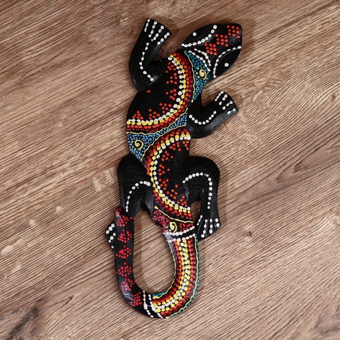 Панно дерево "Геккон цветная абстракция" 30 см, МИКС