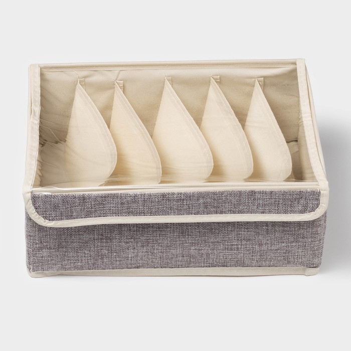 Органайзер для хранения белья Доляна &laquo;Тео&raquo;, 6 ячеек, с прозрачной крышкой, 32&times;23&times;12 см, цвет серый