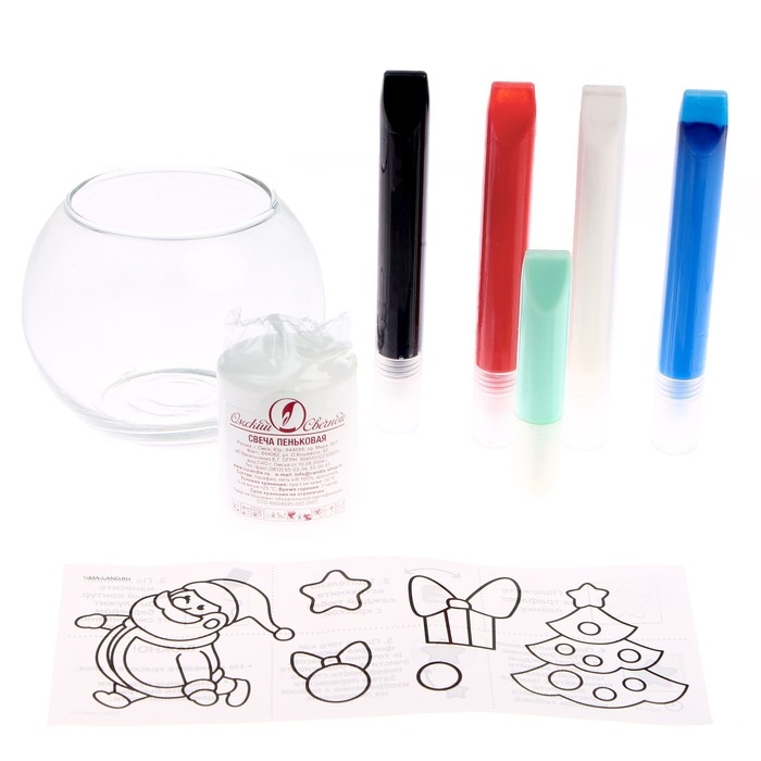 Новогодний набор для творчества. Роспись подсвечника витражными красками &laquo;Новый год! Дед Мороз&raquo;