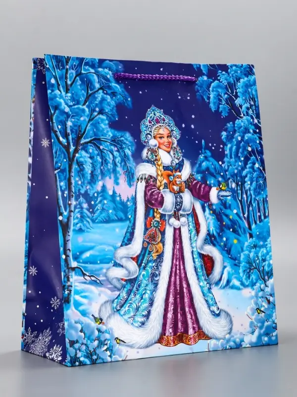 Пакет подарочный новогодний ламинированный, &laquo;Снегурочка&raquo; , 26&times;12&times;32 см