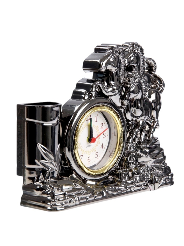 Часы настольные - органайзер для канцелярии будильник &laquo;Кони&raquo;, 14&times;17&times;4 см