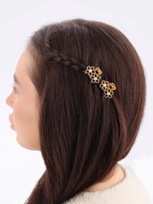 Крабик для волос &laquo;Маргарита&raquo;, ромашки жемчуг, 2.5 см, золото