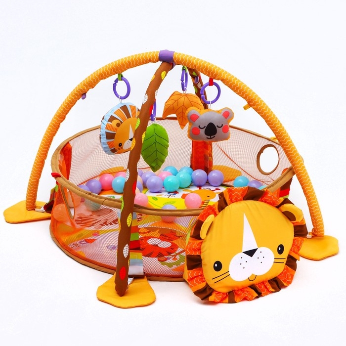 Развивающий коврик 3 в 1 &laquo;Лев&raquo;, 68x68 см, 30 цветных шариков, 4 игрушки, Крошка Я
