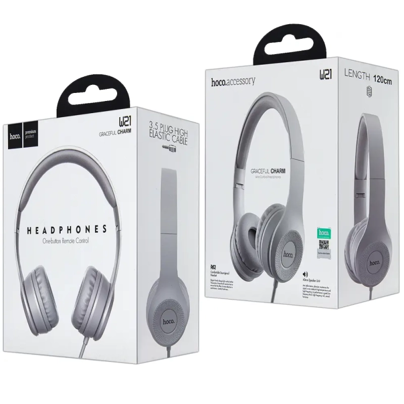 Наушники W21 Graceful charm проводные с микрофоном HOCO серые