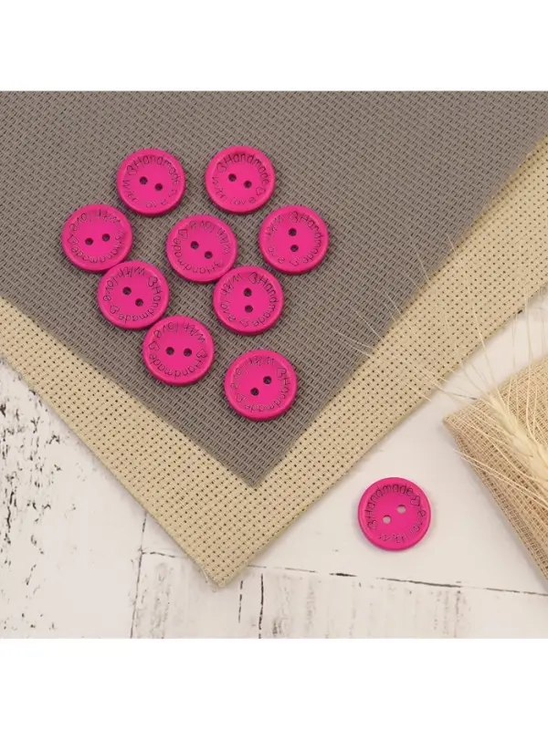 Набор нашивок из дерева Hand made with love, 2&times;2 см, 10 шт., ярко-розовый