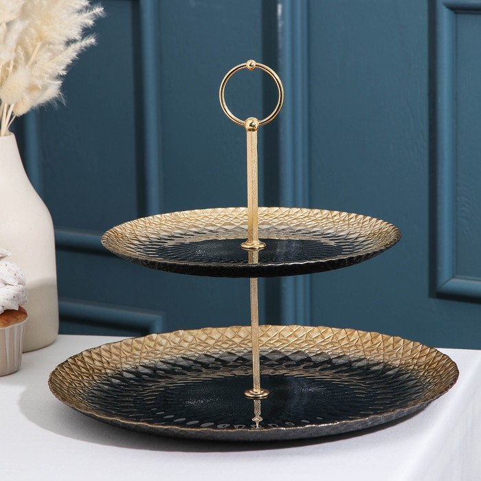 Блюдо 2-х ярусное &laquo;Барокко&raquo;, d=21/28 см, цвет чёрный с золотом