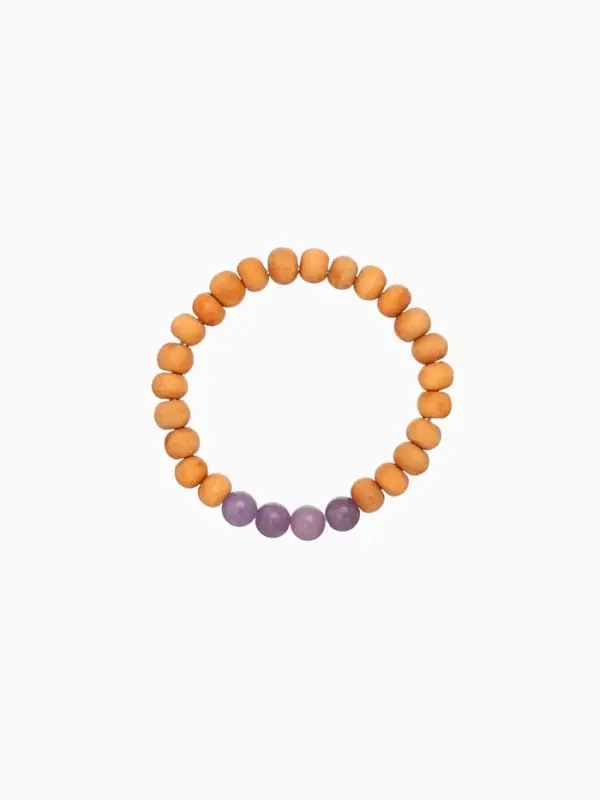 Браслет из сандалового дерева с агатом, длина 18 см, цв. сиреневый