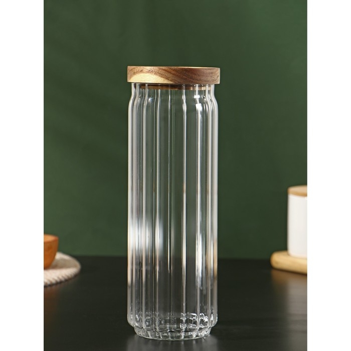 Банка стеклянная для сыпучих продуктов с деревянной крышкой &laquo;Дафна&raquo;, 1,3 л, 9&times;26 см