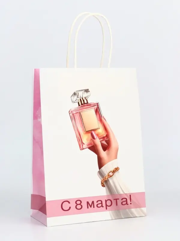 Пакет подарочный крафт &laquo;С Женским Днём&raquo; 18&times;8&times;25 См