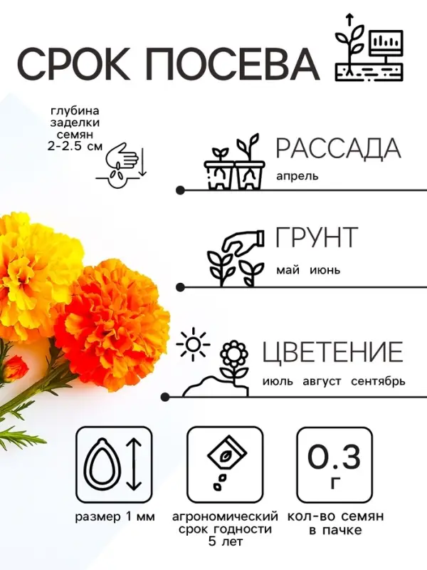 Семена цветов Бархатцы отклонённые "Петит", смесь, 0,3 г