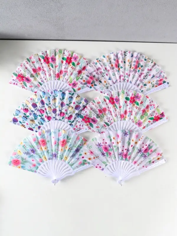 Веер пластик, текстиль "Ситец цветочный" МИКС 23 см