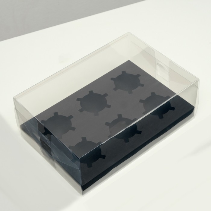 Коробка на 6 капкейков, черная, 26,8 &times; 18,2 &times; 10 см