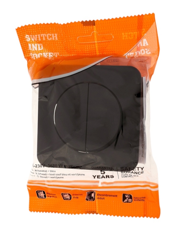 Выключатель проходной, серия Выключатель проходной, серия "Circular", 10 А, 2 кл., скрытый, черный