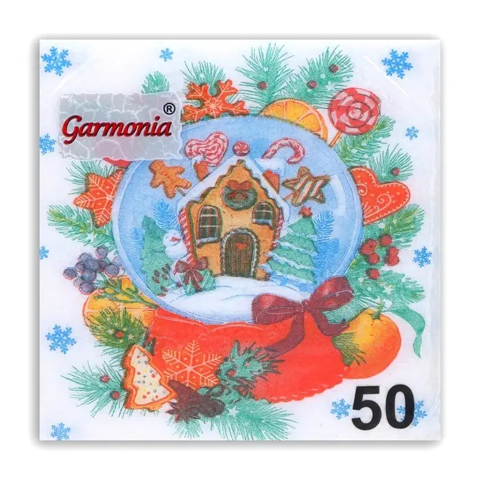 Новогодние салфетки бумажные &laquo;Снежный шар&raquo; 1 слой, 24&times;24 см, 50 шт.