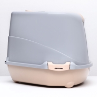 Туалет-домик угловой для кошек закрытый с дверцей 57*46*37 см, бежево-серый